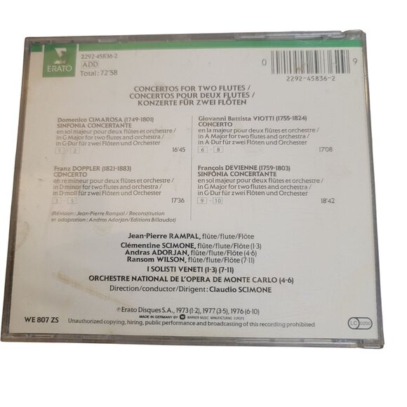 Concertos For 2 Flutes CD Jean-Pierre Rampal Doppler Devienne Adorjan Scimone - Picture 2 of 4